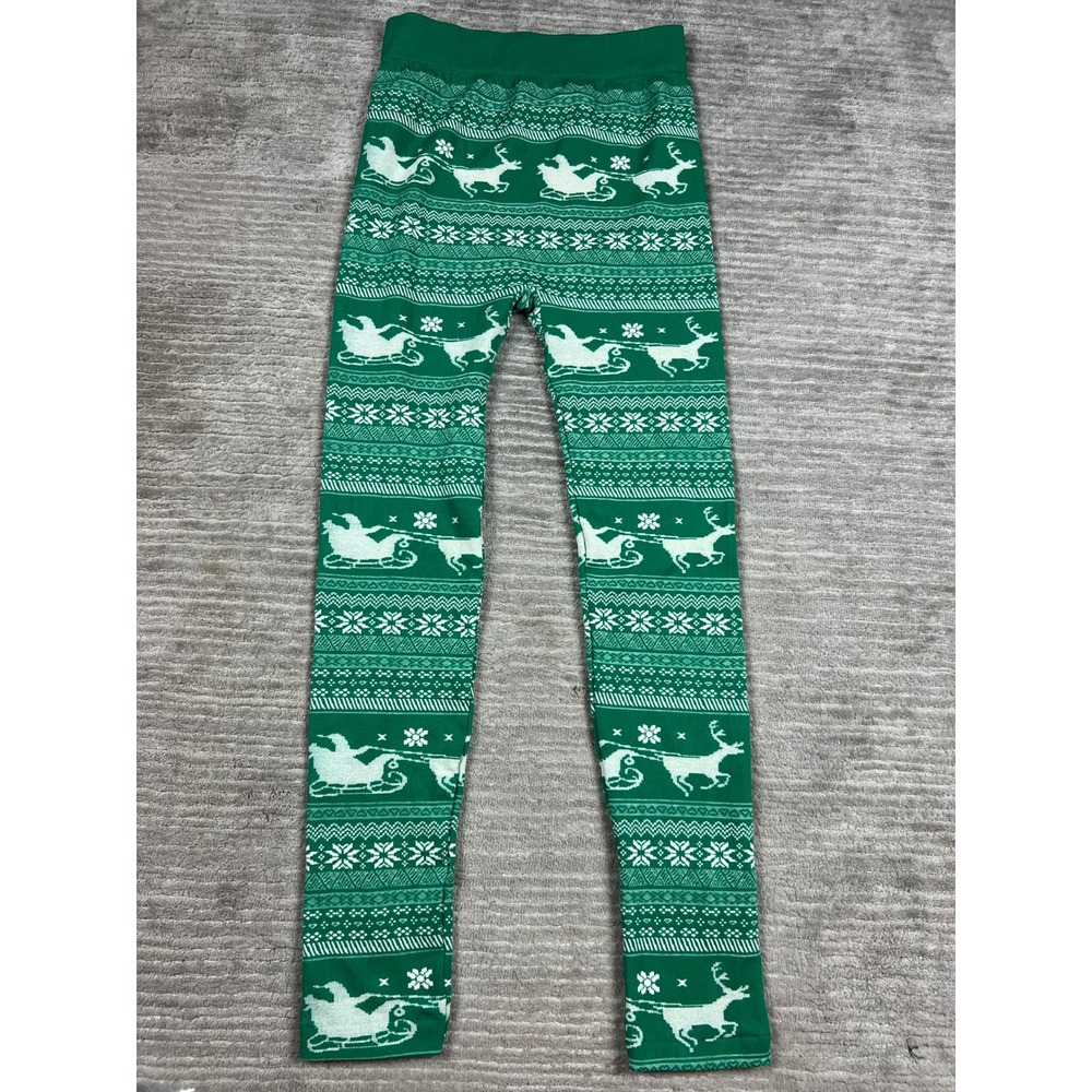 Gold Medal International Leggings Womens L/XL Green Christmas Santa Fair Isle